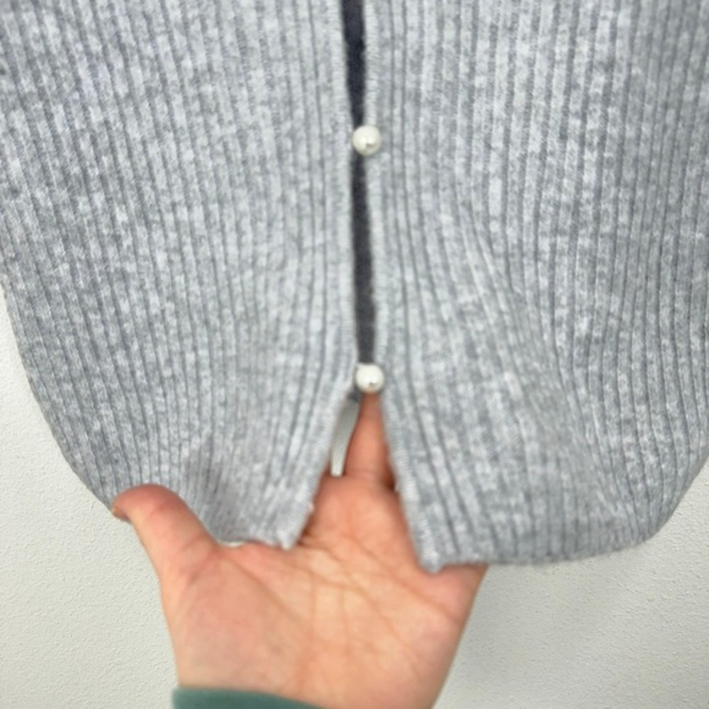 Abercrombie & Fitch Grey Ribbed Short Sleeve Button Up Collared Sweater XS Chic - Picture 6 of 8
